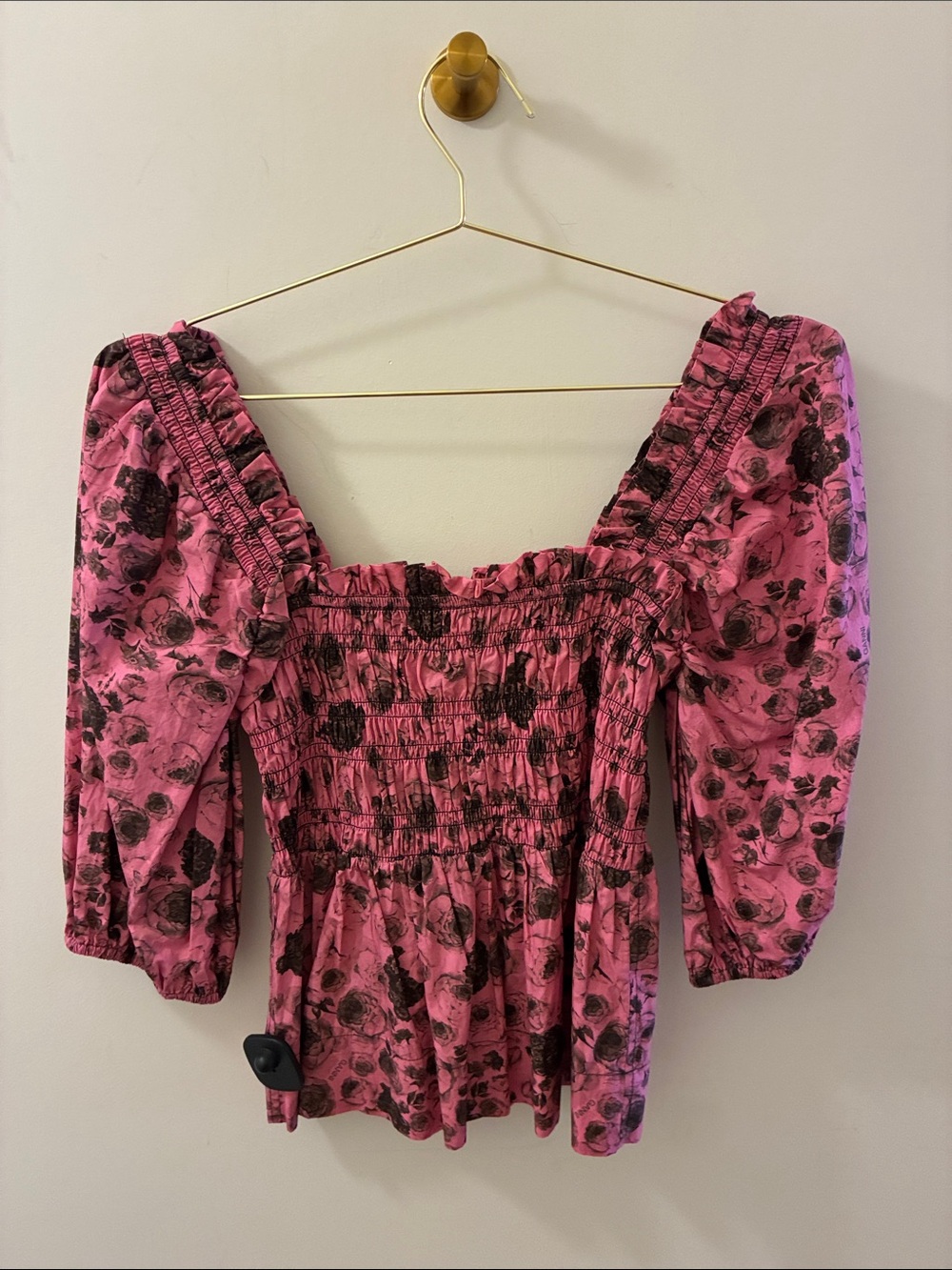 Ganni Floral Smocked Puff-Sleeve Women’s Top